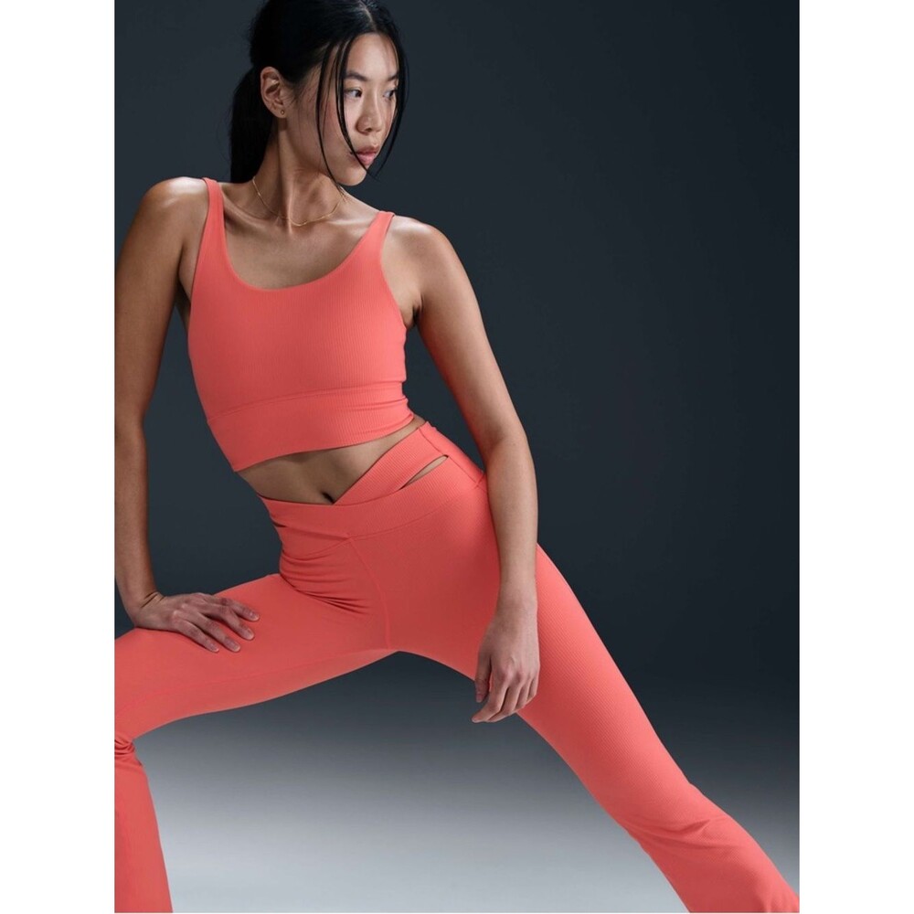 Nike Zenvy Rib Women's High-Waisted Full-Length Flared Leggings coral size L NWT - Picture 3 of 12